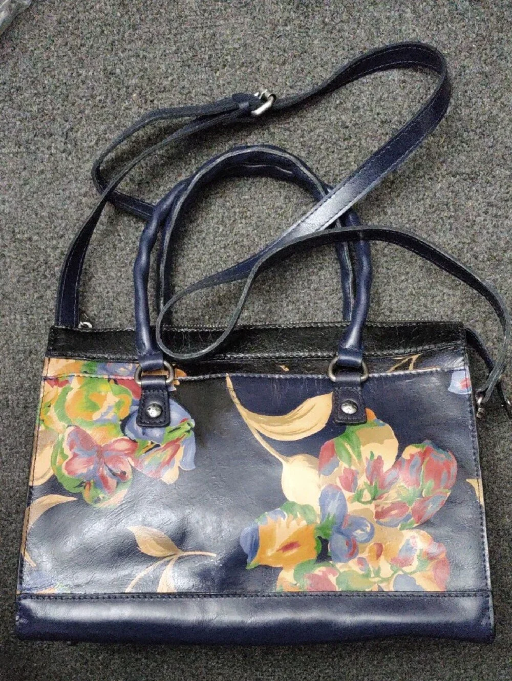 Patricia Nash Navy Multicolor Floral Satchel/Crossbody